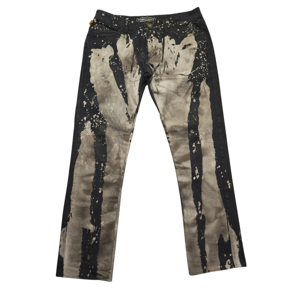 Robin's Jean Bleach Splatter Straight Studded Black Denim Mens 34x29